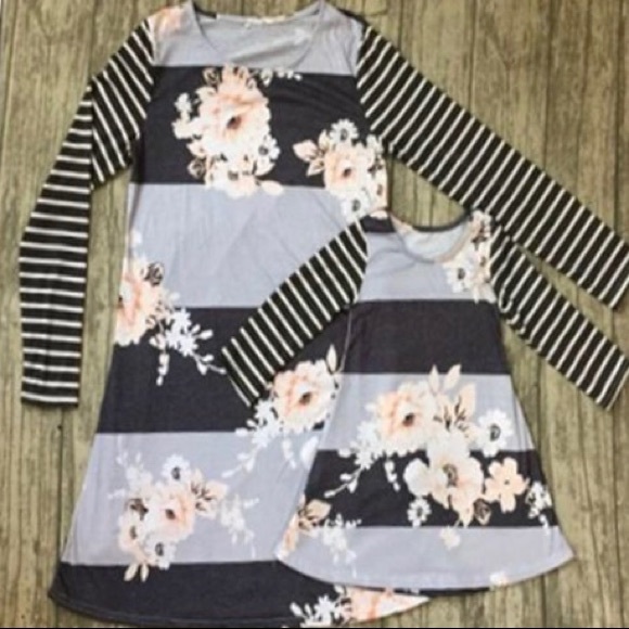 Dresses & Skirts - Mom and Me Vintage Floral in wide stripes - Adult